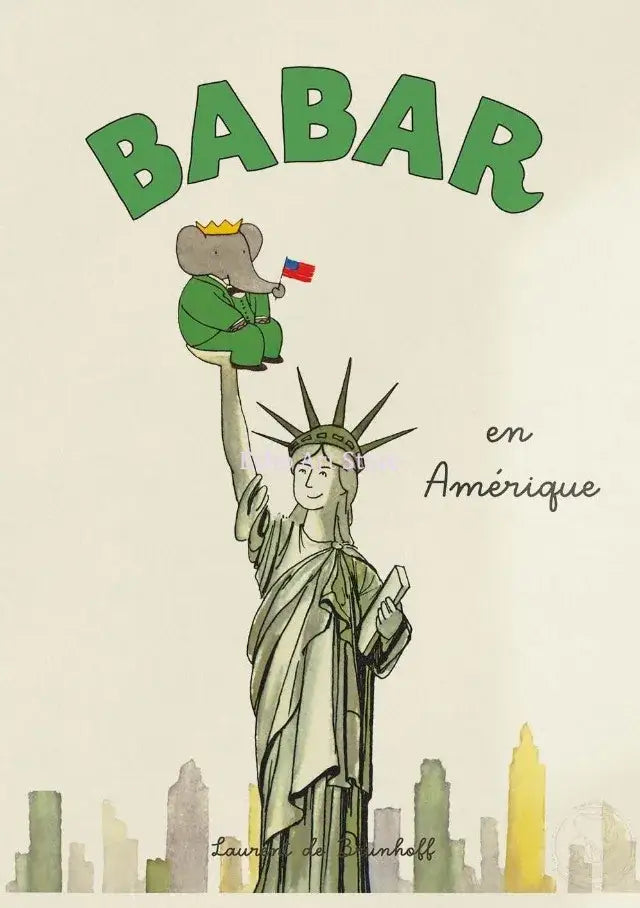 Vintage elephant babar family car poster kids room wall art