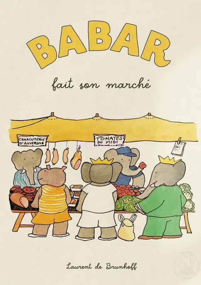 Vintage elephant babar family car poster kids room wall art