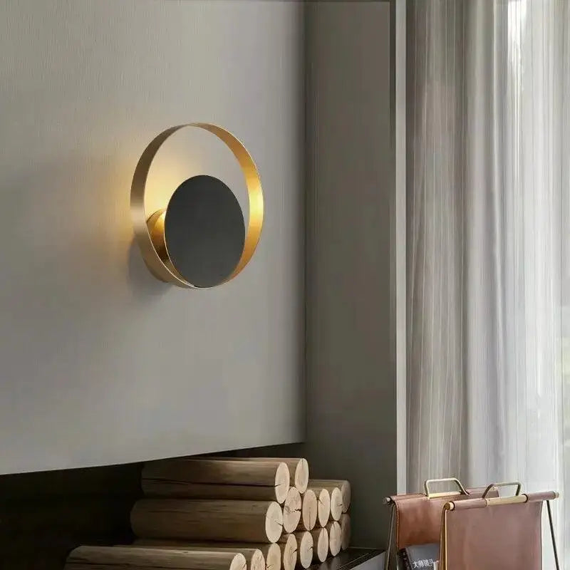 Modern gold & gray circular wall sconces – living room modern wall light