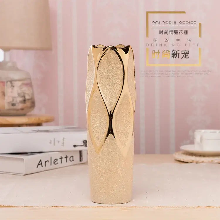 Floral gold & cream ceramic vase set living room home decor