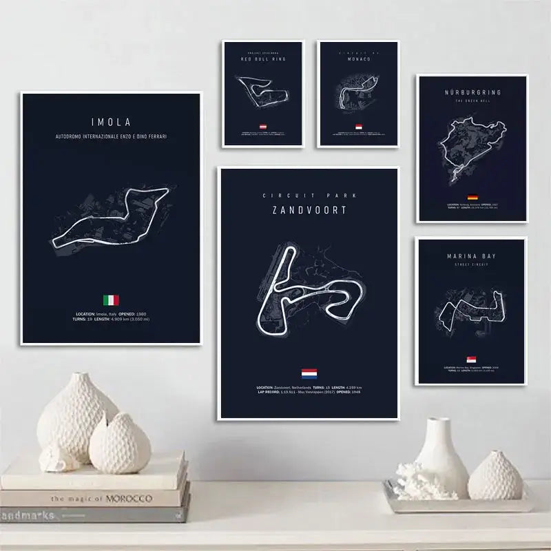 Circuit canvas painting blue and white gilles villeneuve living room