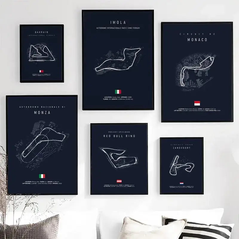 Monaco racing track canvas wall art blue cityscape living room