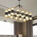 Industrial farmhouse black pendant with cognac glass – dining room