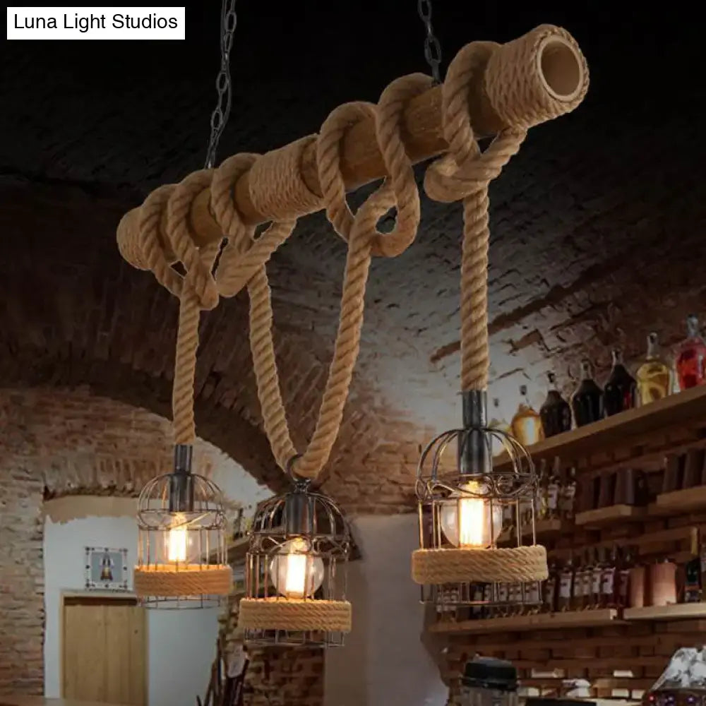 Rustic brown iron bird cage rope chandelier dining room pendant light