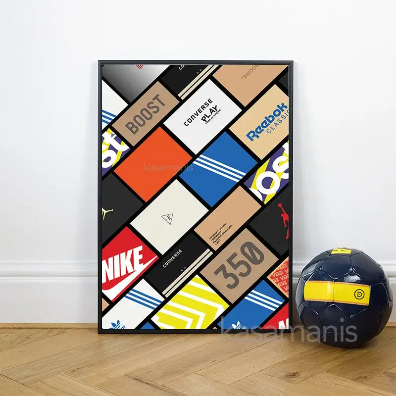 Colorful sneaker box canvas wall art bedroom minimalist poster