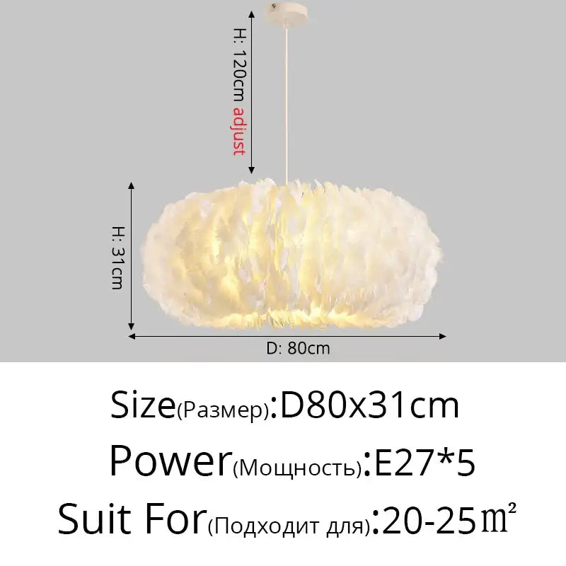 Decorbites feather decor led chandelier white bedroom pendant light