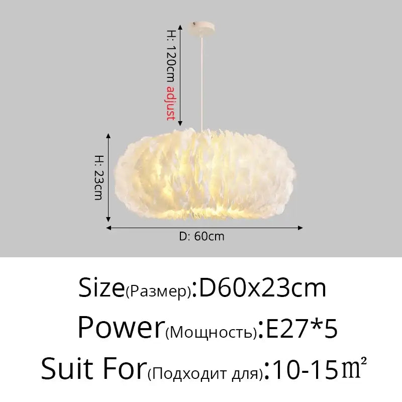 Decorbites feather decor led chandelier white bedroom pendant light