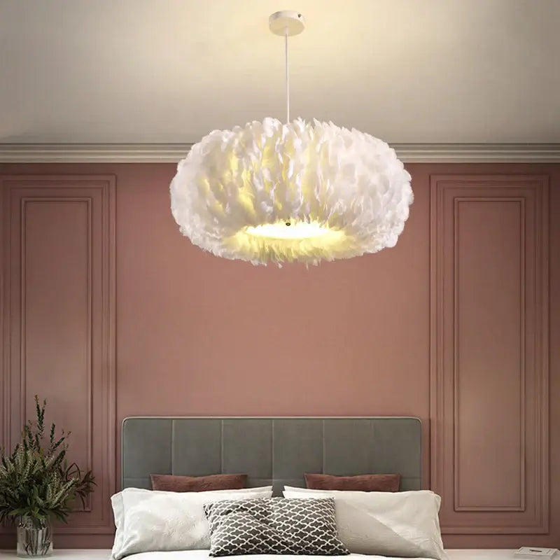 Decorbites feather decor led chandelier white bedroom pendant light