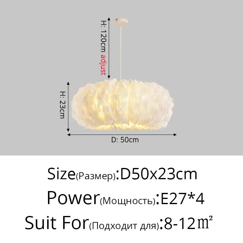 Decorbites feather decor led chandelier white bedroom pendant light