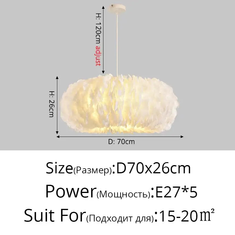 Decorbites feather decor led chandelier white bedroom pendant light