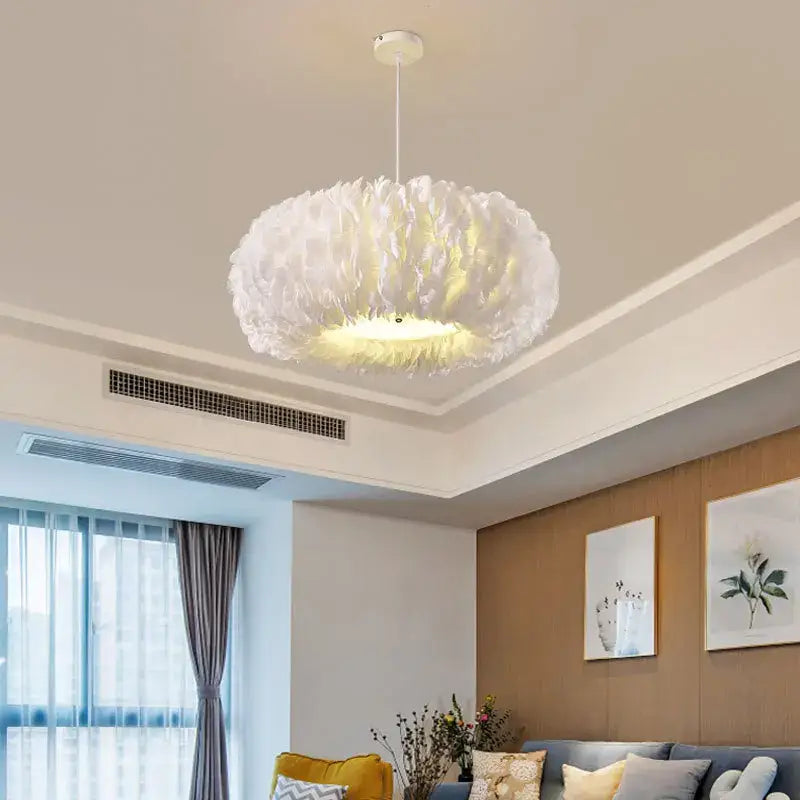 Decorbites feather decor led chandelier white bedroom pendant light