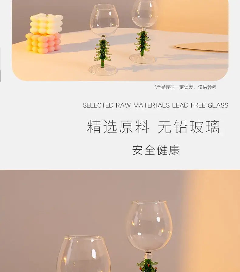 Festive green christmas wine glasses with tree stem dining room decor