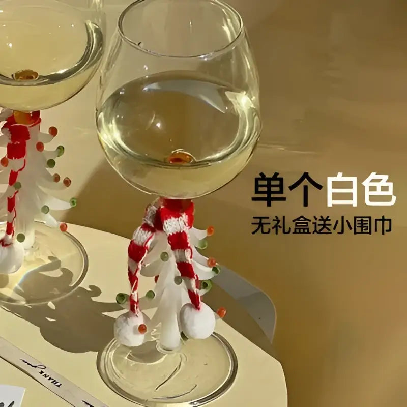 Festive green christmas wine glasses with tree stem dining room decor