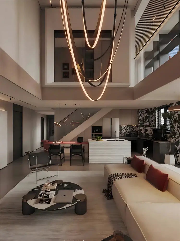 Modern double tiered led chandelier with flexible leather belt dining room light
