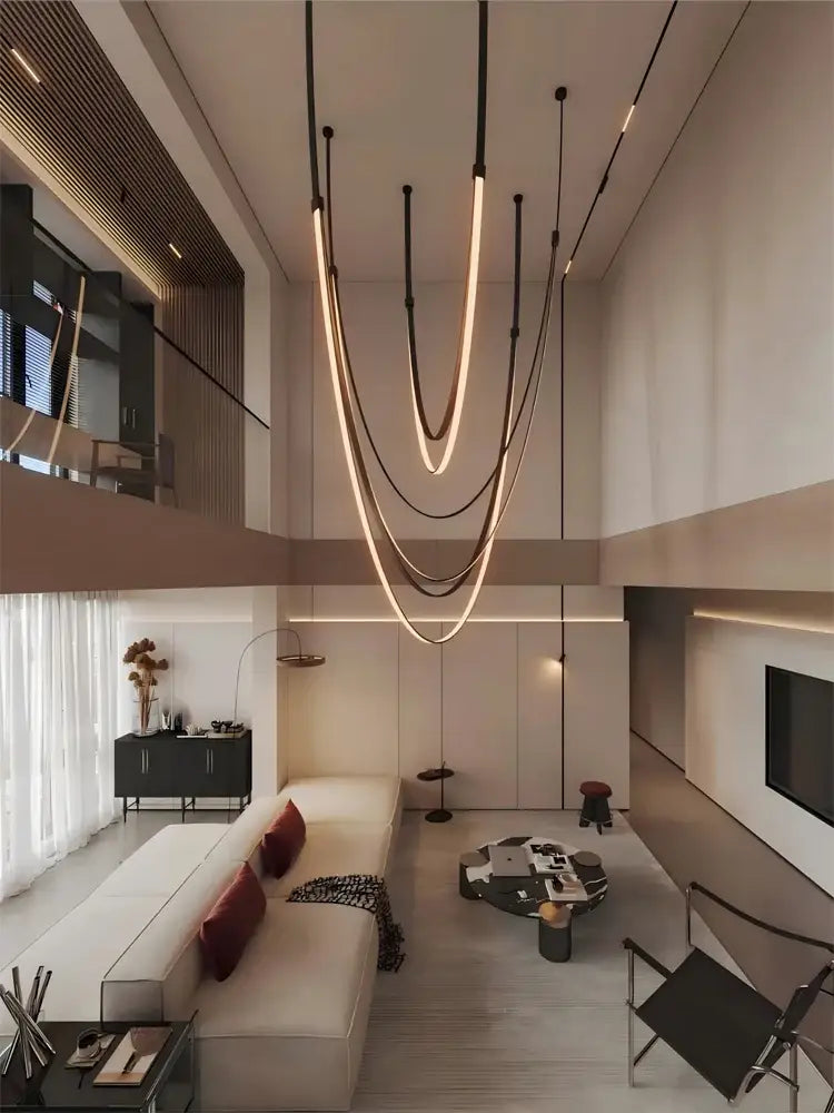 Modern flexible leather belt led chandelier living room pendant light