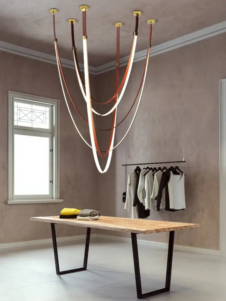 Modern flexible leather belt led chandelier – living room pendant