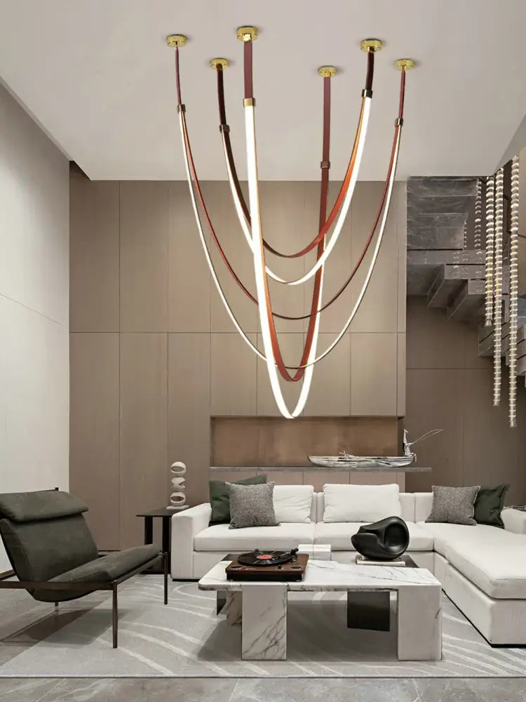 Modern flexible leather belt led chandelier – living room pendant