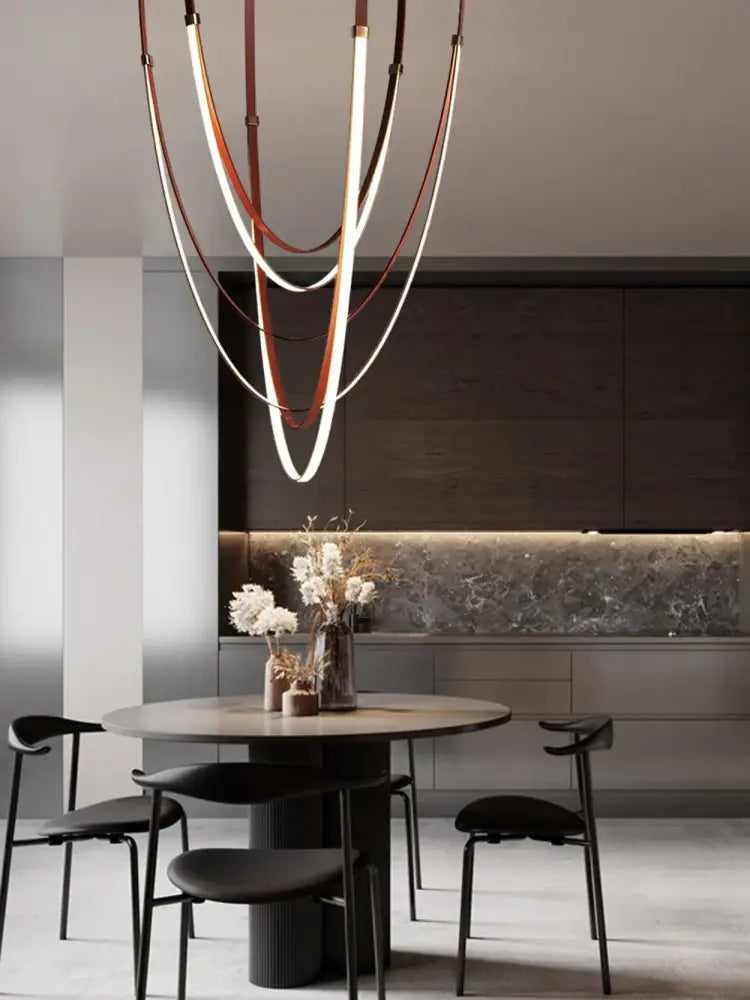 Modern flexible leather belt led chandelier – dining room pendant light