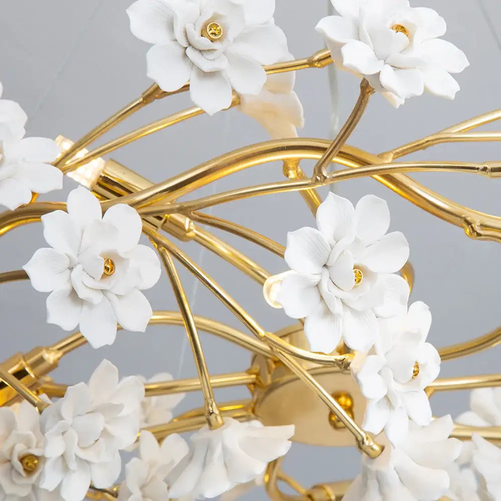 Modern french white flower ceramic chandelier dining room light