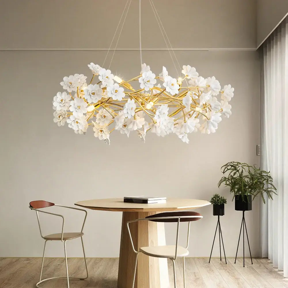 Modern french white flower ceramic chandelier dining room light
