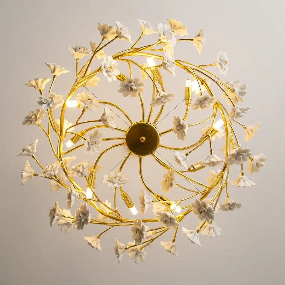 Modern french white flower ceramic chandelier dining room light