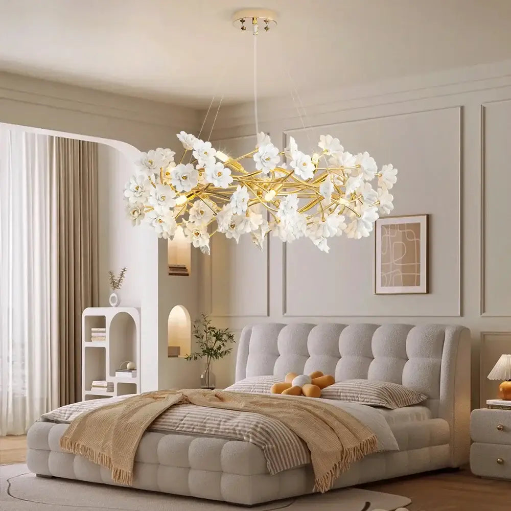 Modern french white flower ceramic chandelier dining room light