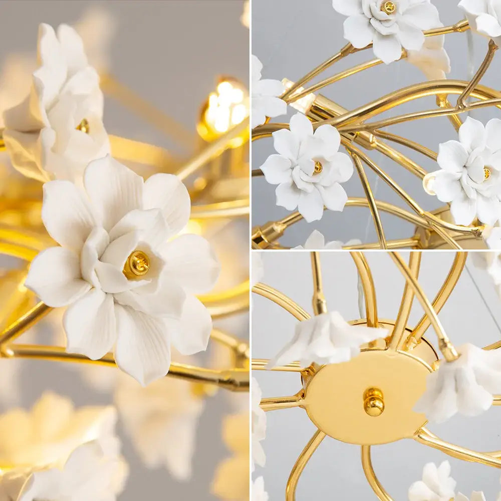 Modern french white flower ceramic chandelier dining room light