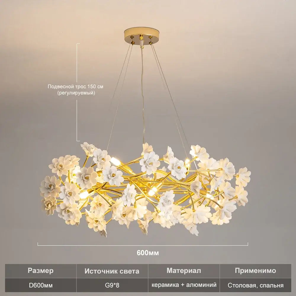Modern french white flower ceramic chandelier dining room light