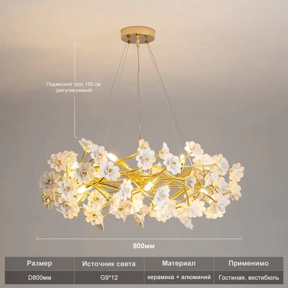Modern french white flower ceramic chandelier dining room light