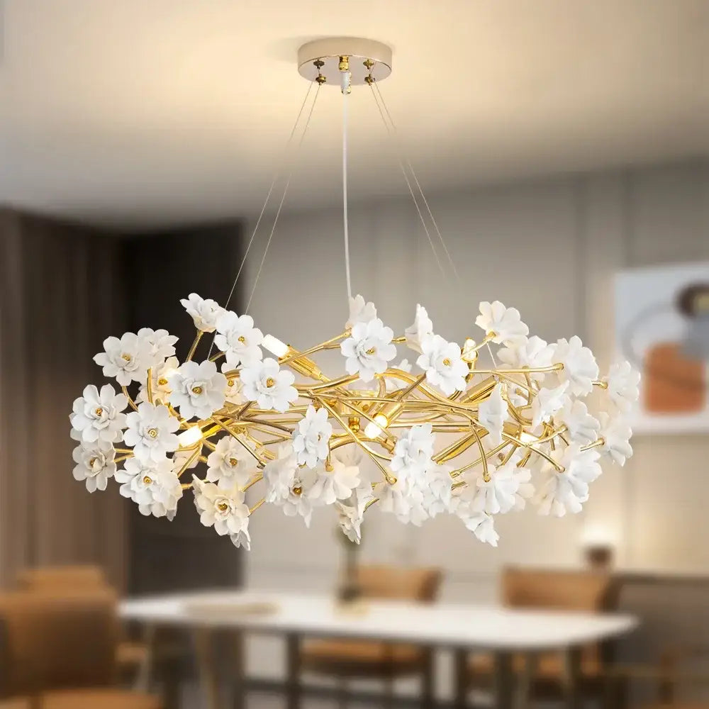 Modern french white flower ceramic chandelier dining room light