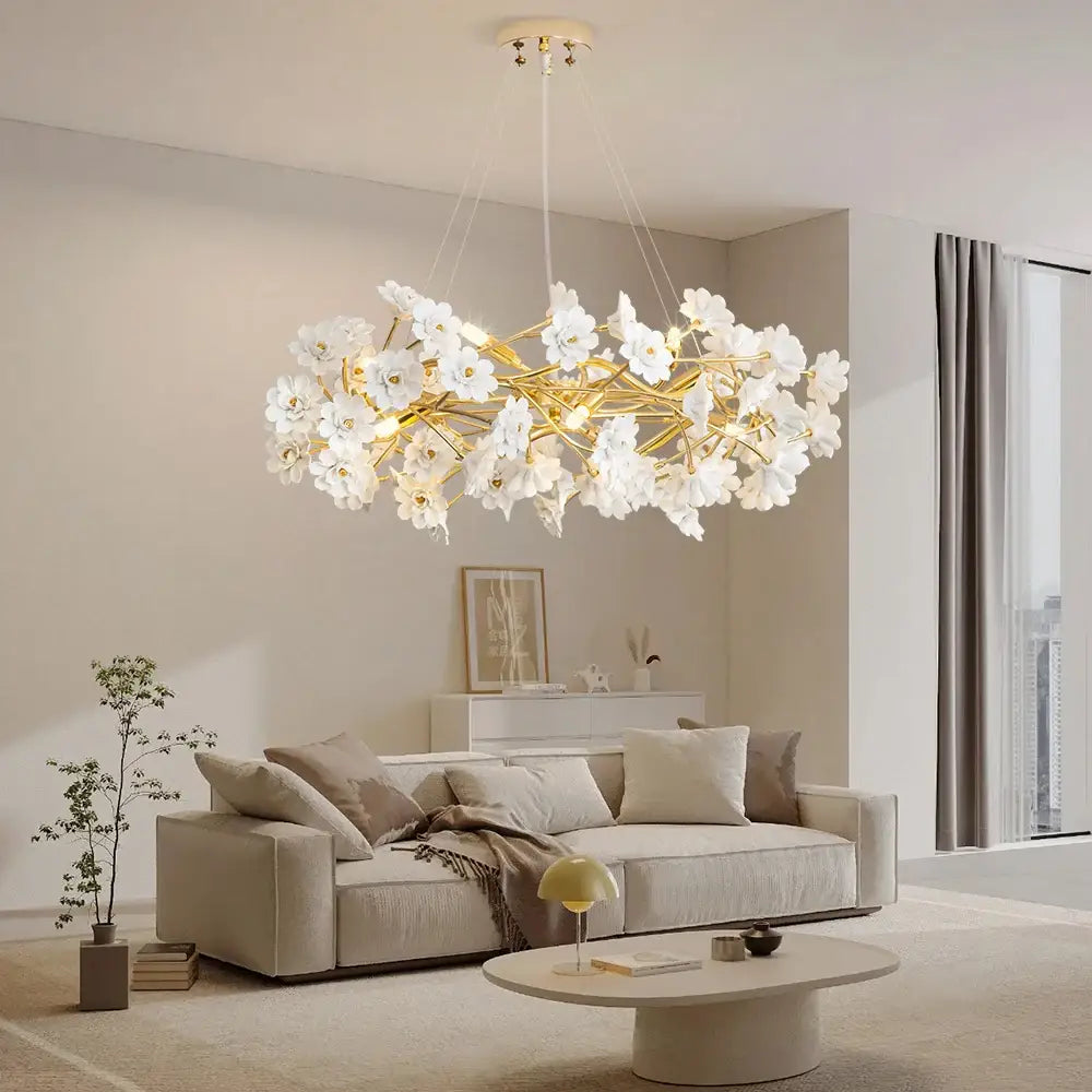 Modern french white flower ceramic chandelier dining room light