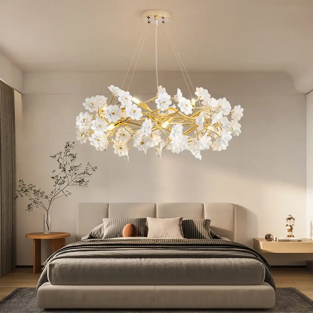 Modern french white flower ceramic chandelier dining room light