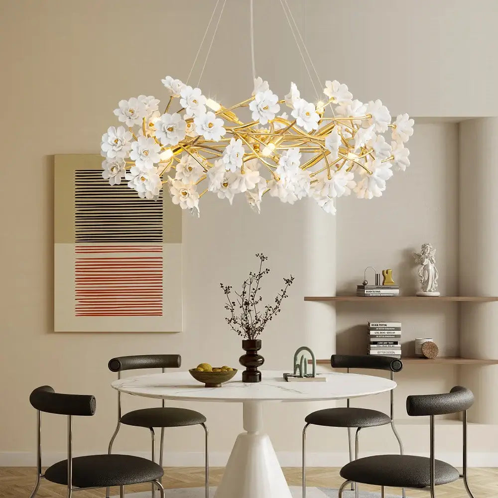 Modern french white flower ceramic chandelier dining room light