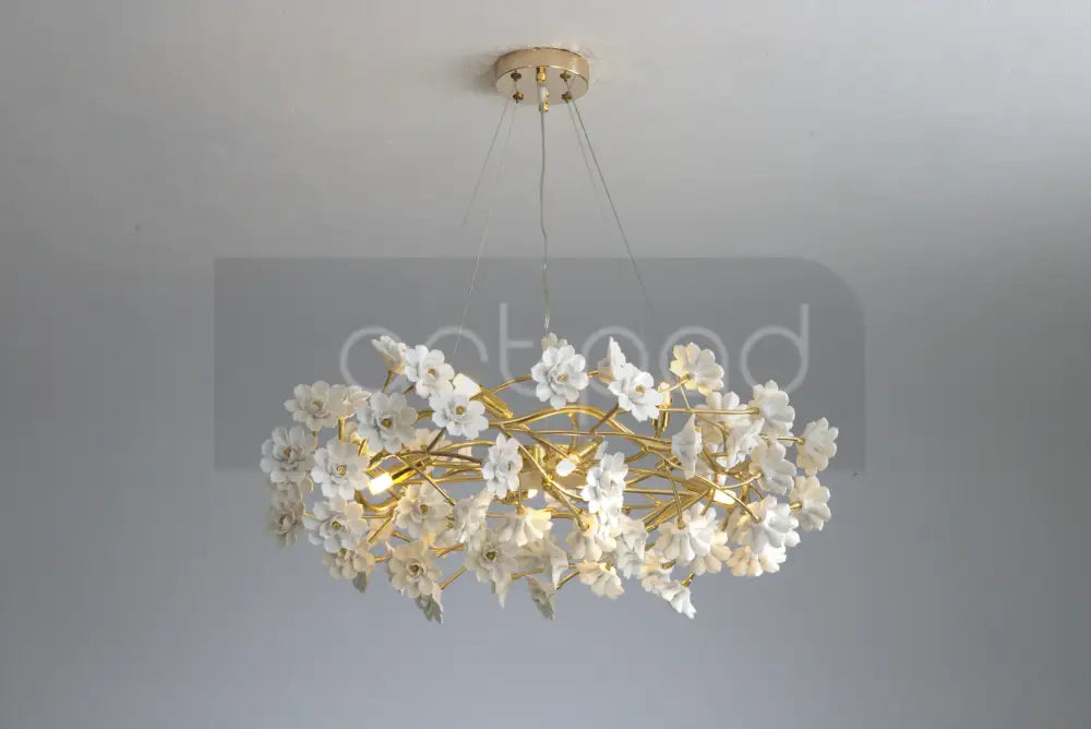 Modern french white flower ceramic chandelier dining room light