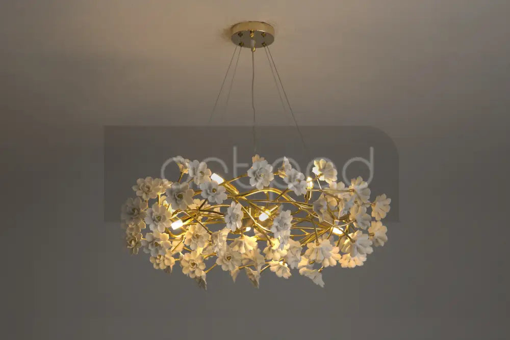 Modern french white flower ceramic chandelier dining room light