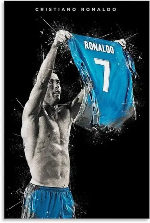 Cristiano ronaldo blue watercolor football star posters bedroom decor