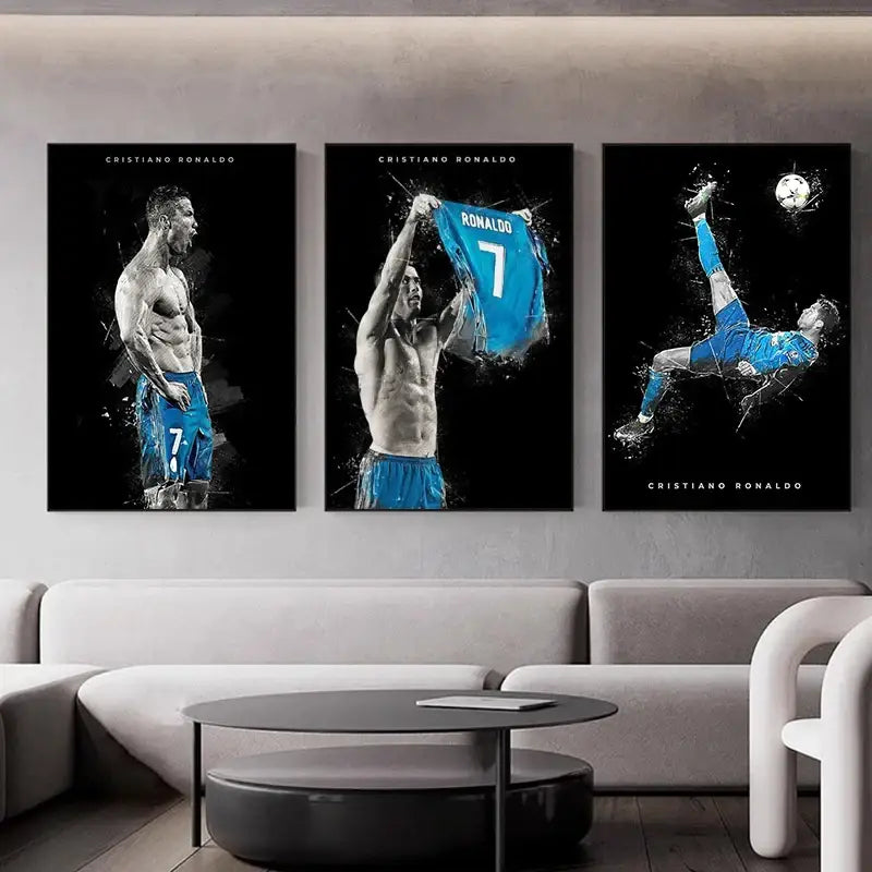 Cristiano ronaldo blue watercolor football star posters bedroom decor