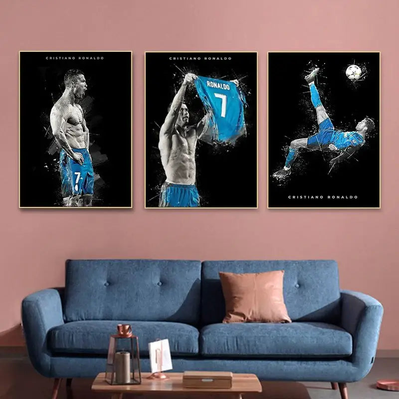 Cristiano ronaldo blue watercolor football star posters bedroom decor