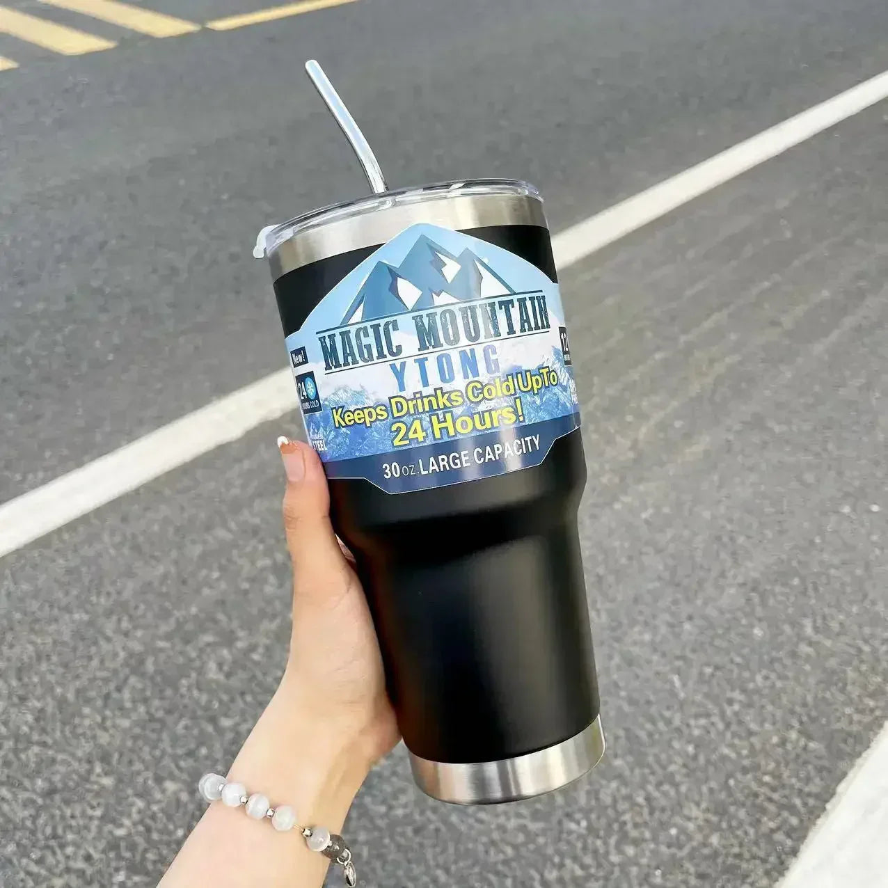 DecorBites™ Freeze Thermos Bottle Straw Stainless Steel Tumbler 30oz - Ice Mountain Cup