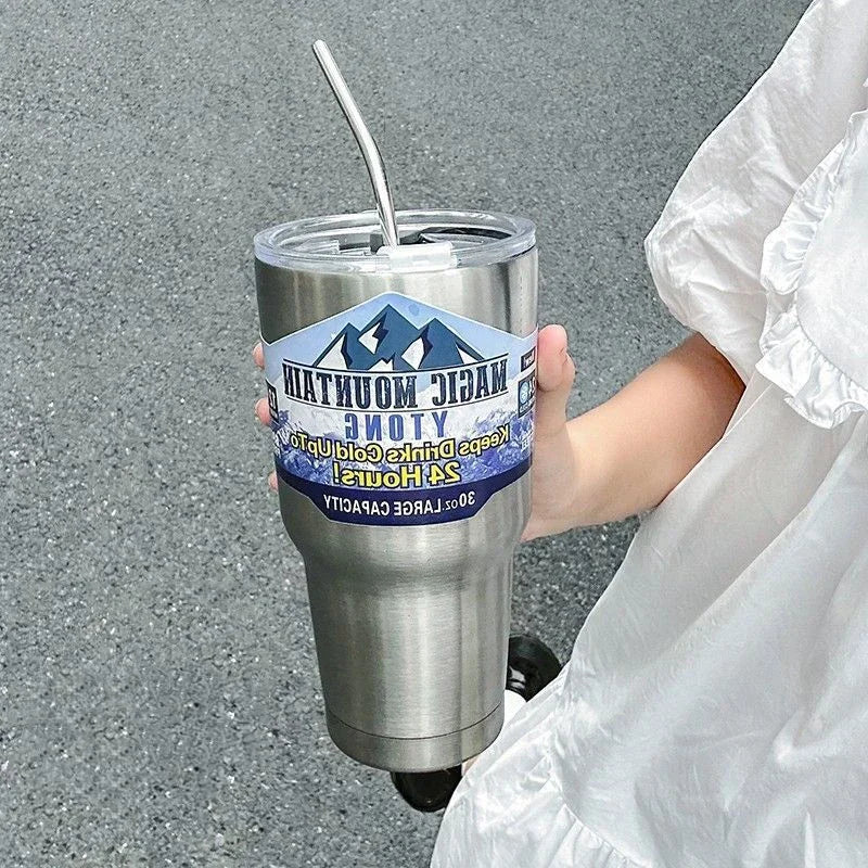 DecorBites™ Freeze Thermos Bottle Straw Stainless Steel Tumbler 30oz - Ice Mountain Cup