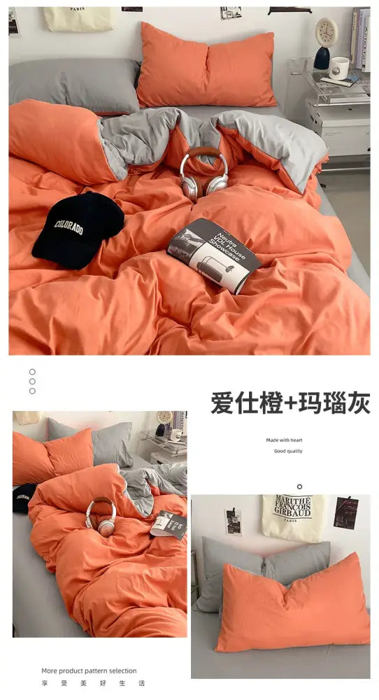 Orange & cream solid color quilt set – bedroom plush comforter