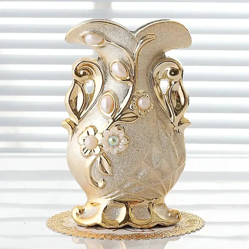 Ornate gold frosted porcelain flower vase set living room decor