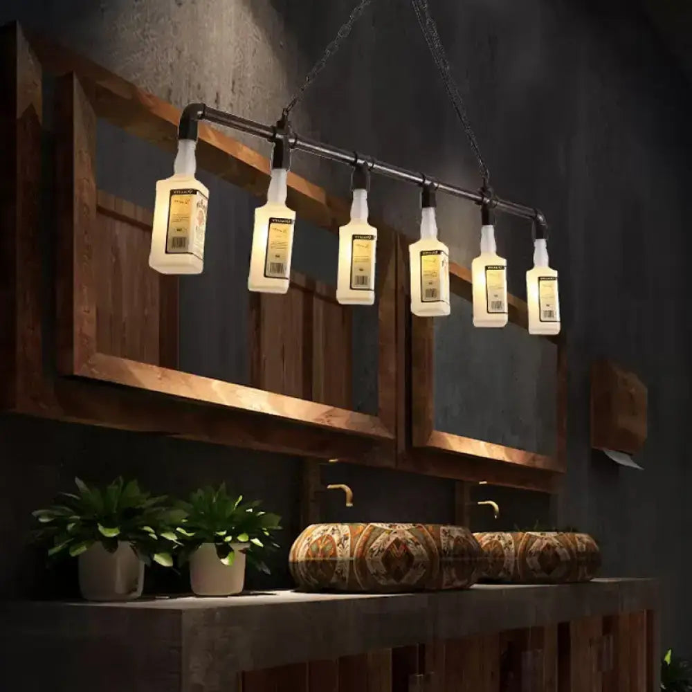 Loft black wine bottle frosted white glass pendant – restaurant light