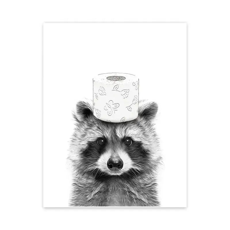 Funny raccoon animal bathroom canvas wall art
