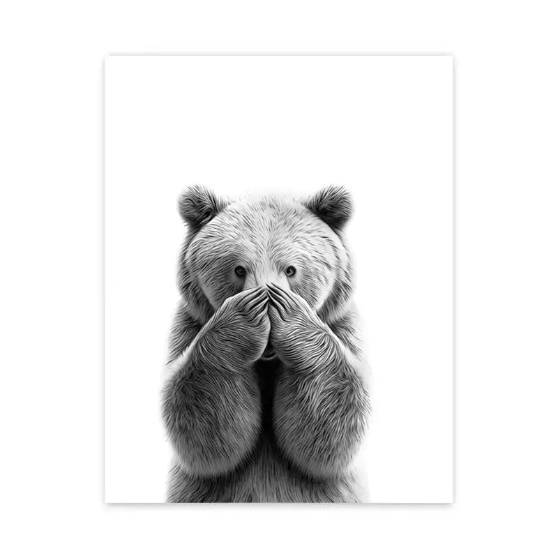 Funny lion with blue toothbrush bathroom wall art animal poster