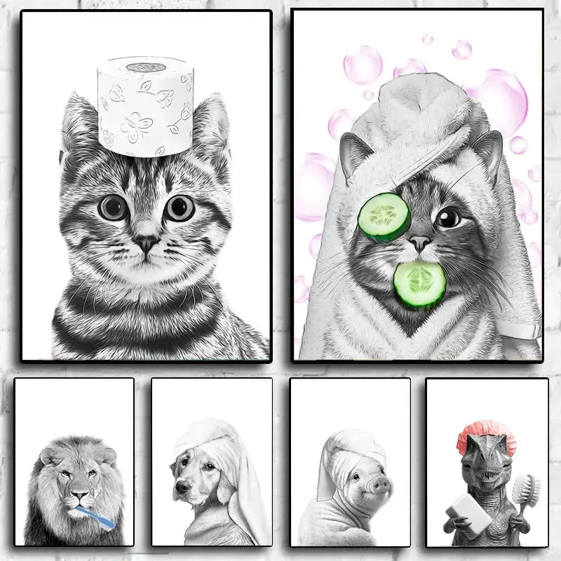 Funny raccoon animal bathroom canvas wall art