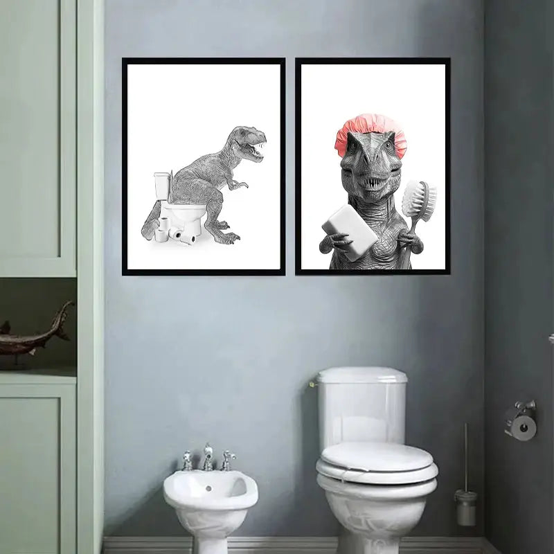 Funny lion with blue toothbrush bathroom wall art animal poster