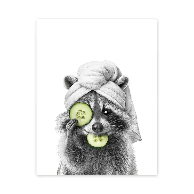 Funny spa cat bathroom poster print wall art – pink and black white