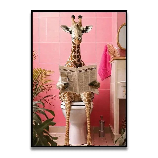 Funny green frog on toilet bathroom canvas wall art