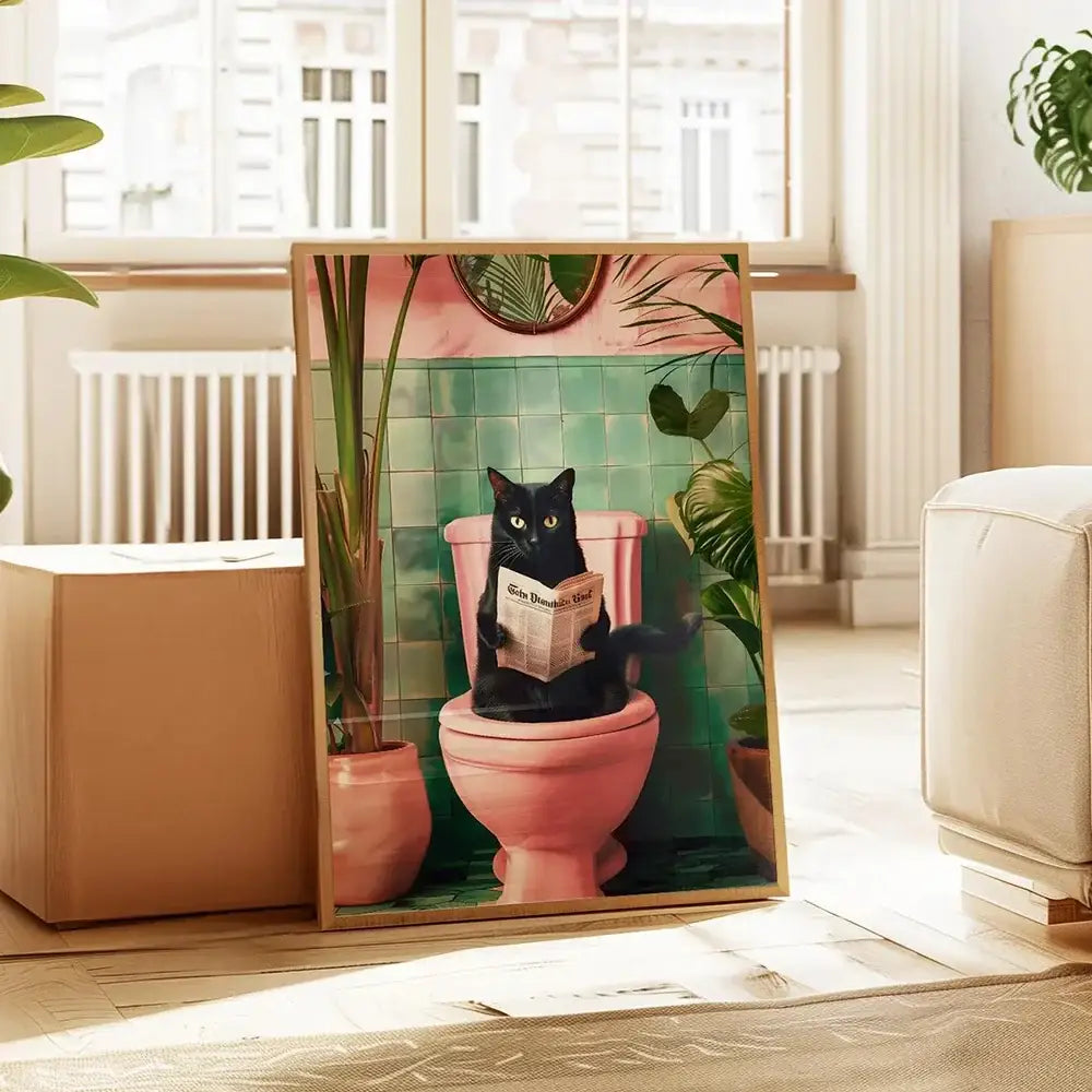 Funny green frog on toilet bathroom canvas wall art